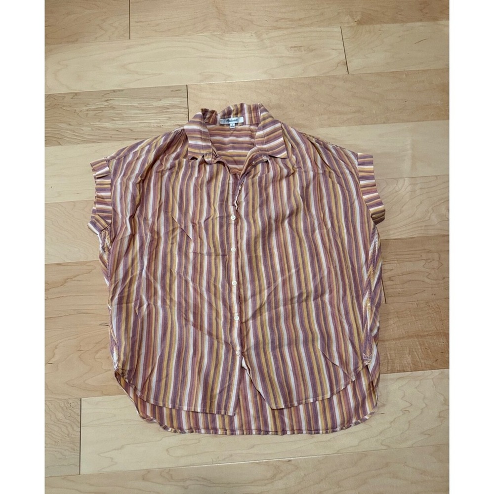Madewell Women striped Colorful Boho  cotton blend button down short sleeve Boxy